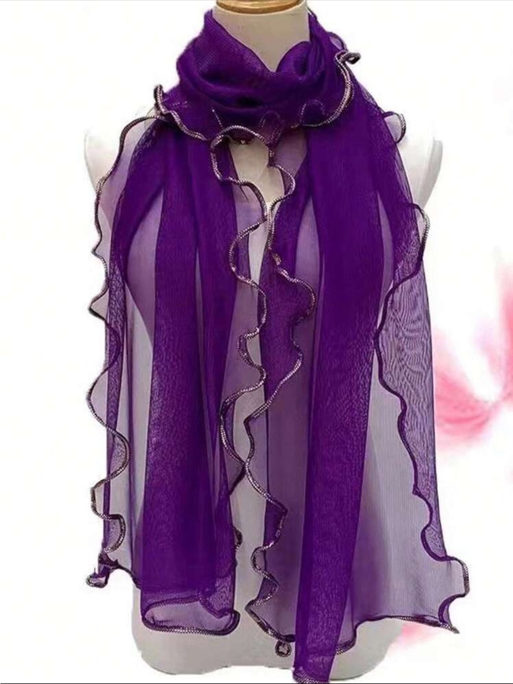 Elegant Purple Ruffle Edge Sheer Scarf - Women Accessories